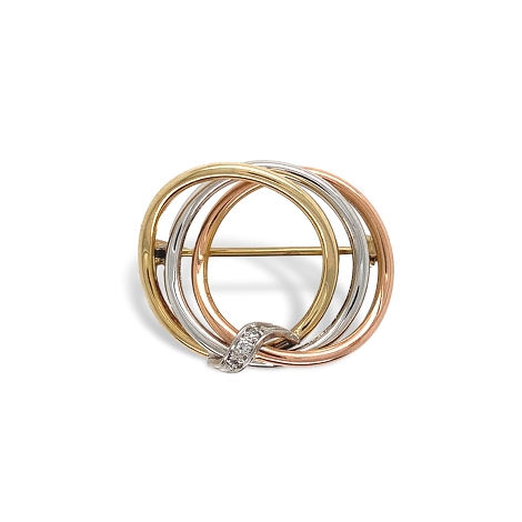 14K Tricolored 3 Ring Brooch   j7647